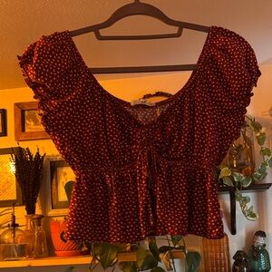 La Hearts Maroon Polka Dot Ruffle Blouse